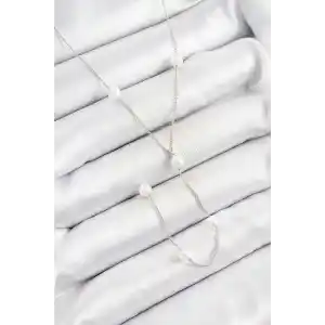 Pirinç İnci Figürlü Y Model Gümüş Renk Kadın Kolye