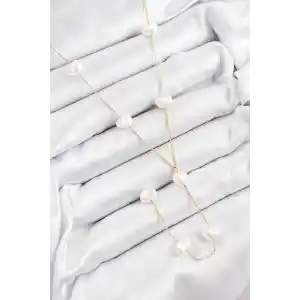 Pirinç İncili Kalp Figürlü Y Model Gold Renk Kadın Kolye