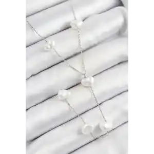 Pirinç İncili Kalp Figürlü Y Model Gümüş Renk Kadın Kolye