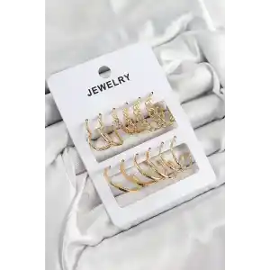 Pirinç Karışık Halka Model Gold Renk 6 Çift Kadın Küpe Set