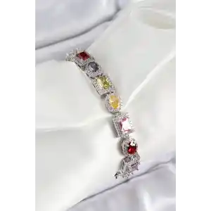 Pirinç Karışık Zirkon Taşlı Baget Model Gümüş Renk VIP Seri Kadın Bileklik