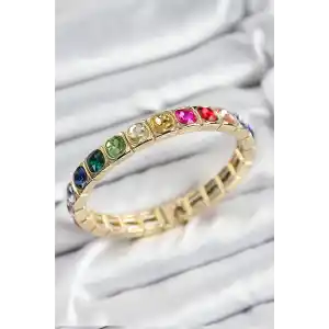 Pirinç Karışık Zirkon Taşlı Kare Model Gold Renk Lastikli Kadın Bileklik
