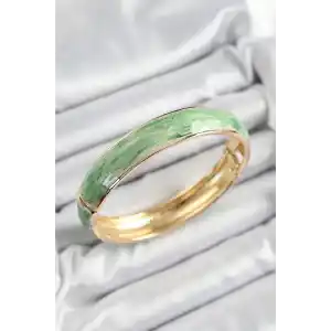 Pirinç Mavi Yeşil Mineli Mermer Desen Model Gold Renk Kadın Kelepçe