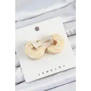 Pirinç Mermer Desenli Vintage Yarım Halka Model Gold Renk Kadın Küpe