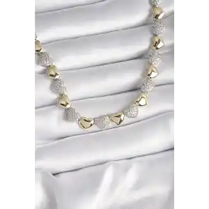 Pirinç Mix Renk Zirkon Taşlı Kalp Model VIP Exclusive Seri Kadın Kolye