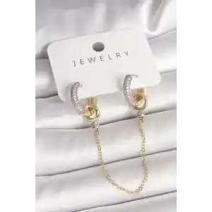 Pirinç Mix Renk Zirkon Taşlı Sallantı Zincir Model Kadın Küpe