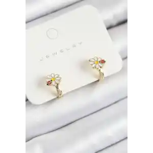 Pirinç Papatya Model Gold Renk Çocuk Küpe