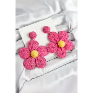 Pirinç Pembe Papatya Model Gold Renk Kadın Hasır Küpe