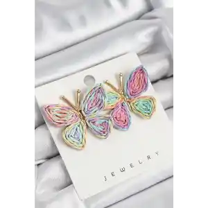 Pirinç Rainbow Kelebek Model Gold Renk Kadın Hasır Küpe