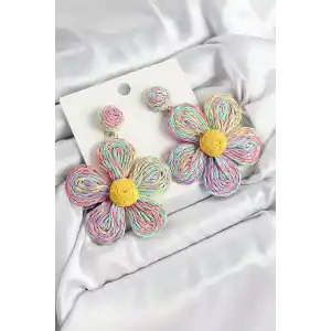 Pirinç Rainbow Papatya Model Gold Renk Kadın Hasır Küpe