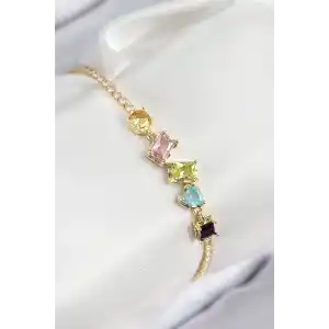 Pirinç Renkli Zirkon Taşlı Geometrik Model Gold Renk Kadın Bileklik