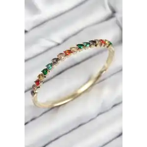 Pirinç Renkli Zirkon Taşlı Kalp Model Gold Renk Kadın Kelepçe