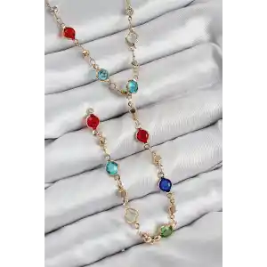 Pirinç Renkli Zirkon Taşlı Model Gold Renk Kadın Y Kolye