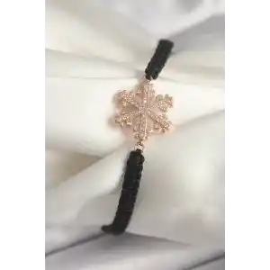 Pirinç Rose Renk Zirkon Taşlı Kar Tanesi Figür Makrome Asansörlü Model Kadın Bileklik