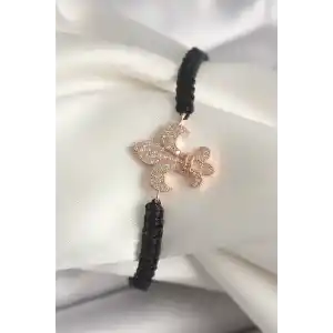 Pirinç Rose Renk Zirkon Taşlı Zambak Model Asansörlü Makrome Model Kadın Bileklik