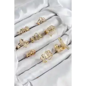 Pirinç Sarmal Ve Yıldız Model Gold Renk Kadın Yüzük Kombin Set