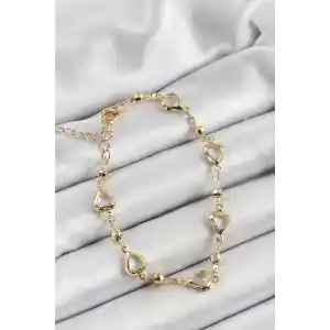 Pirinç Şeffaf Kalp Model Gold Renk Zirkon Taşlı Kadın Bileklik