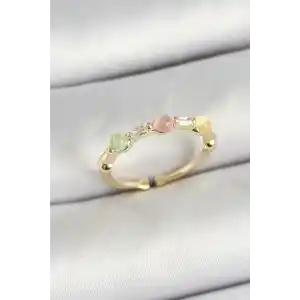 Pirinç Sıralı Boncuk Figürlü Zirkon Taşlı Gold Renk Ayarlanabilir Kadın Yüzük