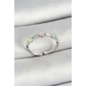 Pirinç Sıralı Boncuk Figürlü Zirkon Taşlı Gümüş Renk Ayarlanabilir Kadın Yüzük