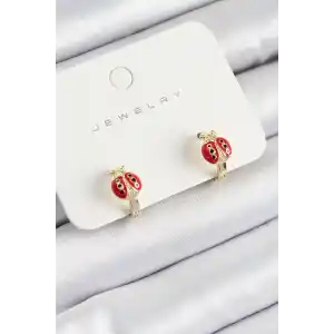 Pirinç Uğur Böceği Model Gold Renk Çocuk Küpe