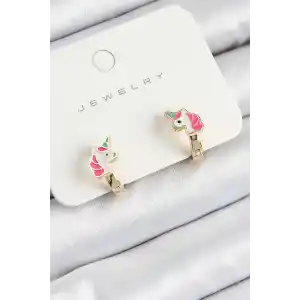Pirinç Unıcorn Model Gold Renk Çocuk Küpe