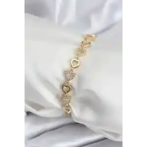 Pirinç VIP Seri Gold Renk Sıralı Kalp Model Kadın Bileklik
