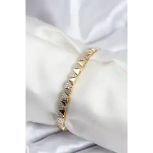 Pirinç VIP Seri Gold Renk Sıralı Üçgen Model Kadın Bileklik