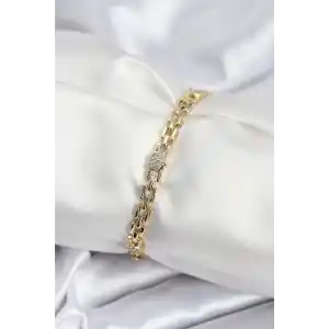 Pirinç VIP Seri Gold Renk Zincir Model Kalpli Zirkon Taşlı Kadın Bileklik