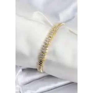 Pirinç VIP Seri Gold Renk Zirkon Taşlı Arpa Model Kadın Bileklik