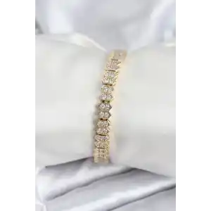 Pirinç VIP Seri Gold Renk Zirkon Taşlı Kadın Bileklik