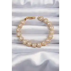 Pirinç Vip Seri Gold Renk Zirkon Taşlı Kalp Model Bileklik
