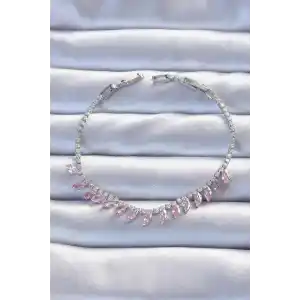 Pirinç Vip Seri Gümüş Renk Pembe Zirkon Taşlı Bileklik