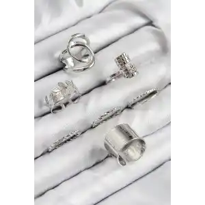 Pirinç Yaprak Model Gümüş Renk Kadın Yüzük Kombin Set