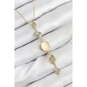 Pirinç Zincir Sarı Gold Renk Zirkon Taşlı Y Kolye