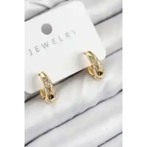 Pirinç Zirkon Taş Desenli Model Gold Renk Kadın Küpe