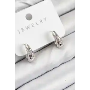 Pirinç Zirkon Taş Desenli Model Gümüş Renk Kadın Küpe