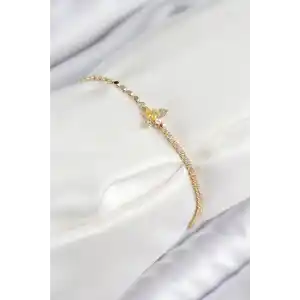 Pirinç Zirkon Taşlı Arı Model Ezme Zincir Gold Renk Kadın Bileklik