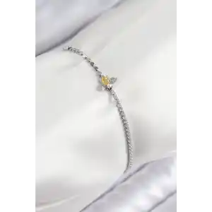 Pirinç Zirkon Taşlı Arı Model Ezme Zincir Gümüş Renk Kadın Bileklik