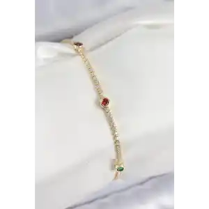 Pirinç Zirkon Taşlı Asorti Model Gold Renk Kadın Bilekilk