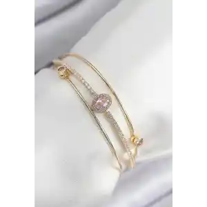 Pirinç Zirkon Taşlı Baget Model Gold Renk Kadın Bileklik