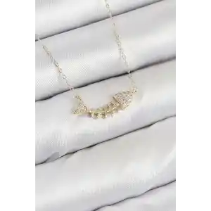 Pirinç Zirkon Taşlı Balık Kılçığı Model Gold Renk Kadın Kolye