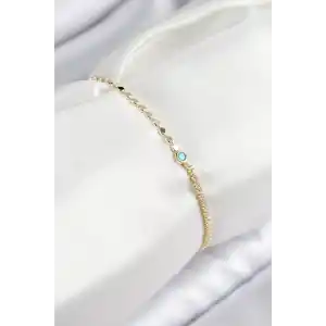 Pirinç Zirkon Taşlı Boncuk Model Ezme Zincir Gold Renk Kadın Bileklik