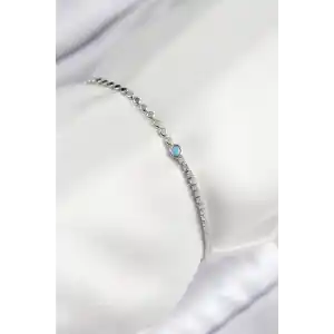 Pirinç Zirkon Taşlı Boncuk Model Ezme Zincir Gümüş Renk Kadın Bileklik