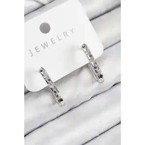 Pirinç Zirkon Taşlı Çiçek Desenli Model Gümüş Renk Kadın Küpe