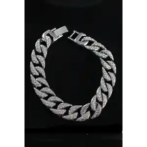 Pirinç Zirkon Taşlı Cuba Gurmet Model Gümüş Renk Erkek Bileklik