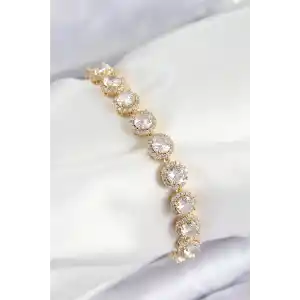 Pirinç Zirkon Taşlı Daire Baget Model Gold Renk VIP Seri Kadın Bileklik