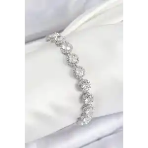 Pirinç Zirkon Taşlı Daire Baget Model Gümüş Renk VIP Seri Kadın Bileklik