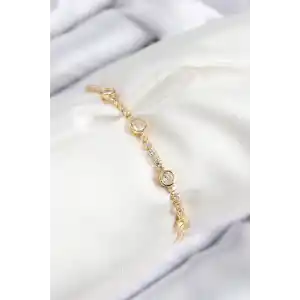 Pirinç Zirkon Taşlı Daire Model Gold Renk Asansörlü Kadın Bileklik
