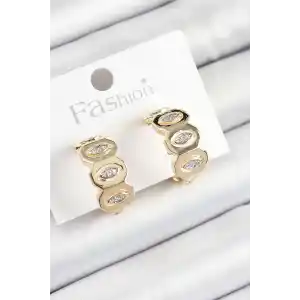 Pirinç Zirkon Taşlı Damla Figürlü Halka Model Gold Renk Kadın Küpe