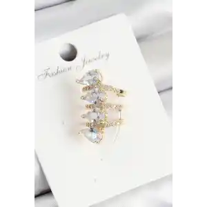 Pirinç Zirkon Taşlı Damla Model Gold Renk Sağ Kıkırdak Küpe